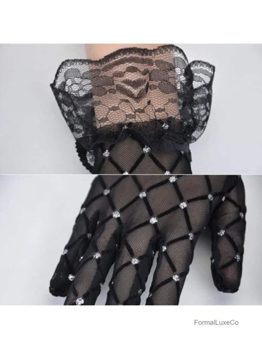 Sparkly Sheer Lace Gloves for Women Opera Evening Party Accessory